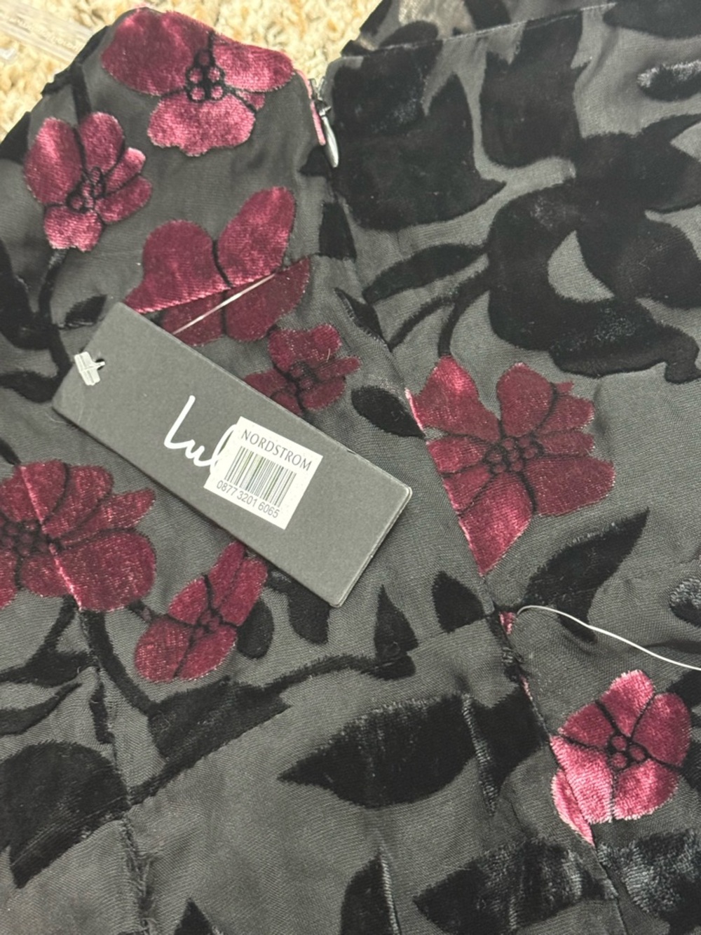 Lulu's Asymmetrical Velvet Floral Dress, Black and Plum - Picture 5 of 9